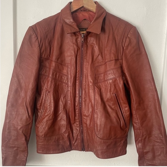 70's Vintage Fantastic International 100% Leather Camel Brown Pilot Jacket - Picture 15 of 15